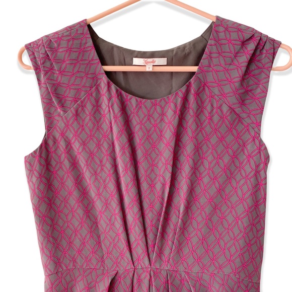 Moncollet 100% Silk Gray Sheath Dress with Pink Pattern Women's Size 2 - Picture 3 of 13